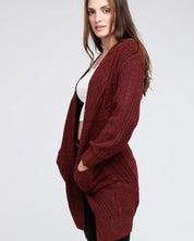 Twist Knitted Open Front Cardigan With Pockets