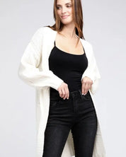 Twist Knitted Open Front Cardigan With Pockets