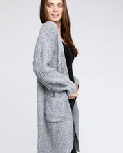 Twist Knitted Open Front Cardigan With Pockets