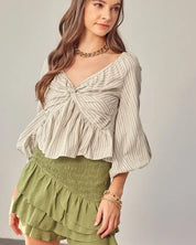 Twisted Balloon Sleeve Top