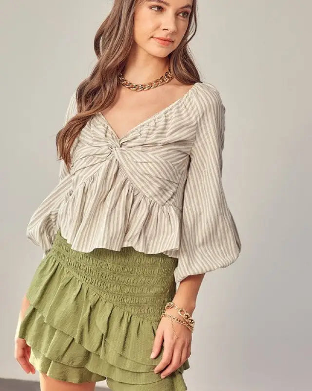 Twisted Balloon Sleeve Top