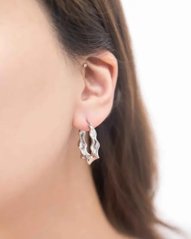 Twisted Hoop Earrings - Silver / OS