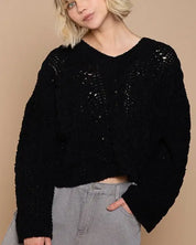 Twisted Knit Sweater - BLACK / S