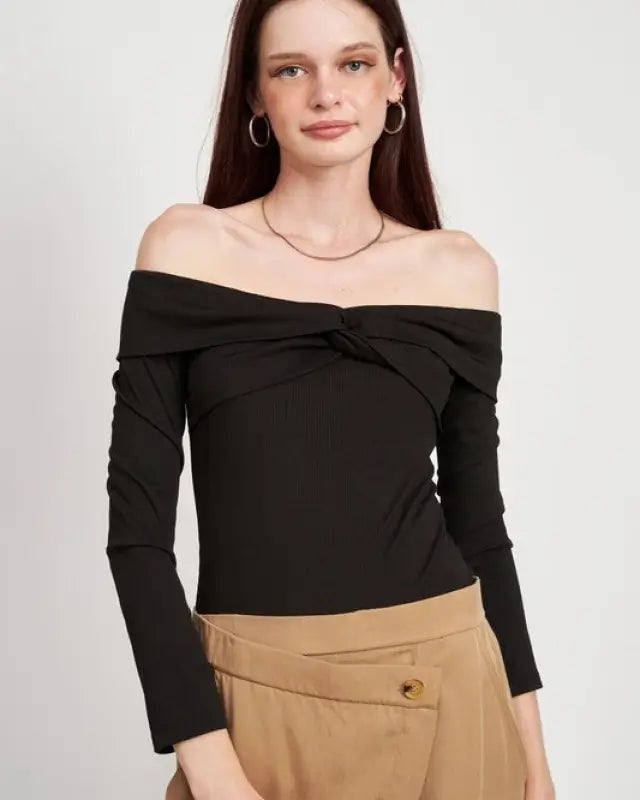 TWISTED OFF SHOULDER BODYSUIT - BLACK / S