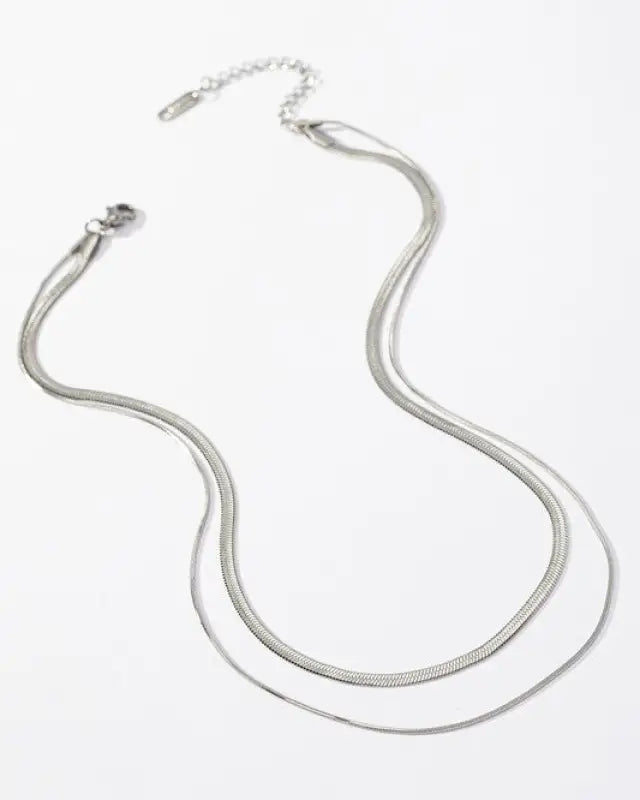 Two Layer Mixed Size Herringbone Chain Necklace