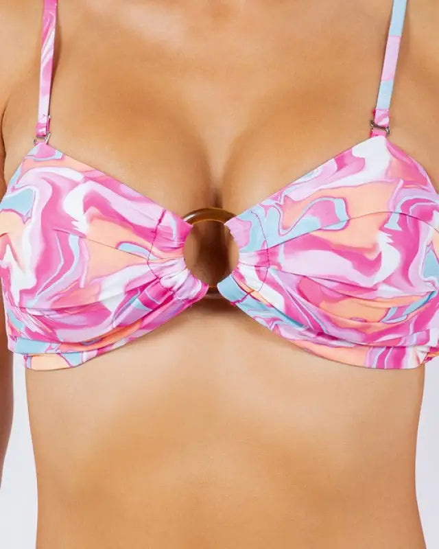 Two Piece Floral Prints O Ring Bikini - Rings