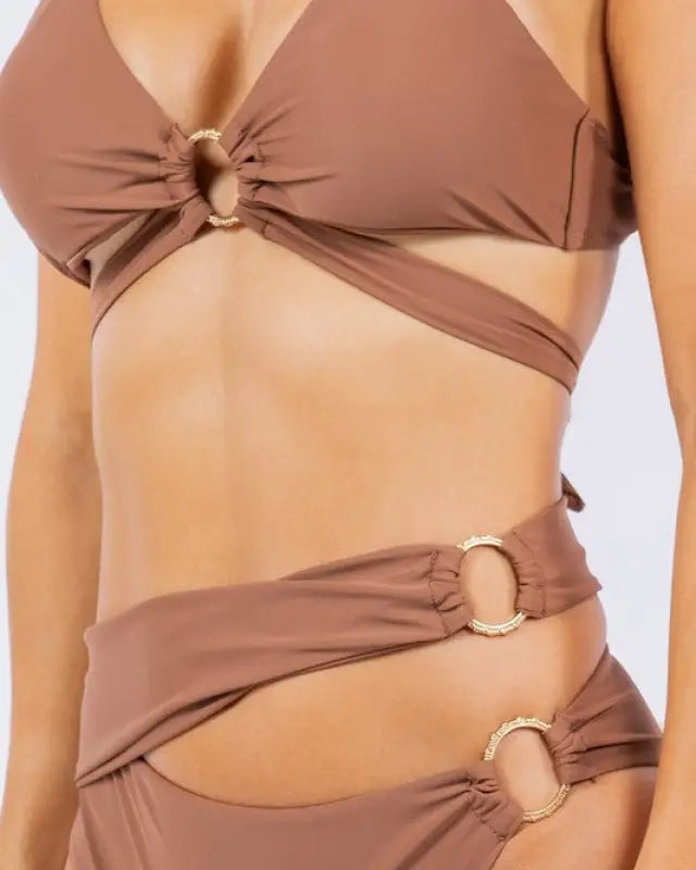 TWO PIECE WRAPPING WITH MULTI O RING BIKINI - Coffee / S