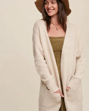 Two Pocket Open-Front Long Knit Cardigan