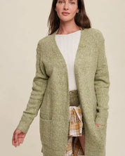 Two Pocket Open-Front Long Knit Cardigan