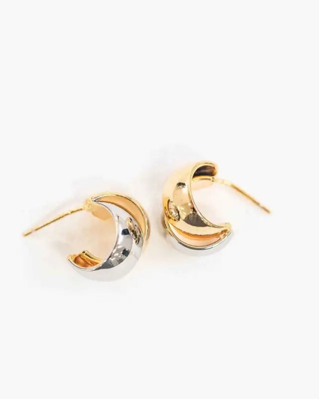 Two Tone Curved Earrings - Gold and Silver / OS