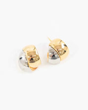 Two Tone Curved Earrings - Gold and Silver / OS