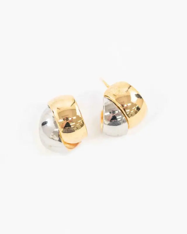 Two Tone Curved Earrings - Gold and Silver / OS