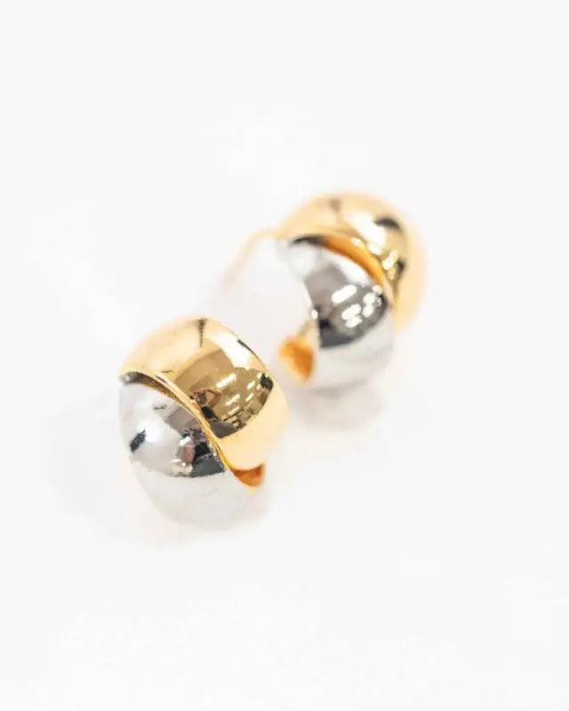 Two Tone Curved Earrings - Gold and Silver / OS