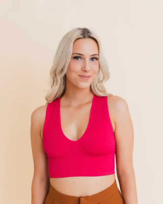 Ultra Comfy Everyday Ribbed Crop Top - Magenta / XS/S