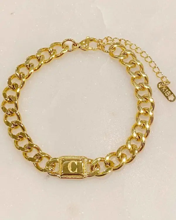 Uptown Cuban Chain Initial Bracelet - C / OS