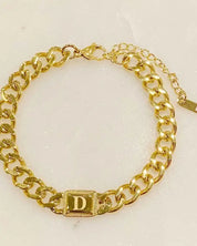 Uptown Cuban Chain Initial Bracelet - D / OS