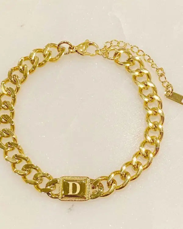 Uptown Cuban Chain Initial Bracelet - D / OS