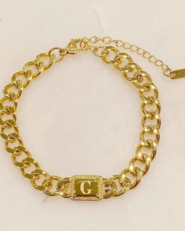 Uptown Cuban Chain Initial Bracelet - G / OS