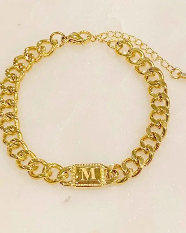 Uptown Cuban Chain Initial Bracelet - M / OS