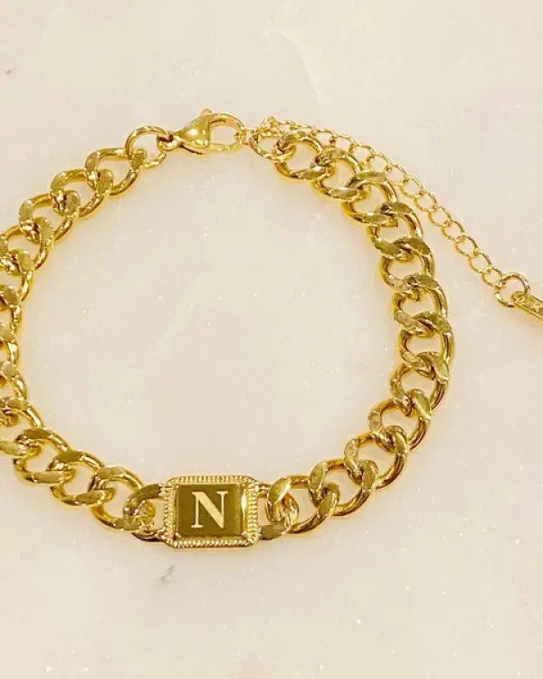 Uptown Cuban Chain Initial Bracelet - N / OS