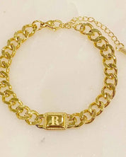 Uptown Cuban Chain Initial Bracelet - R / OS