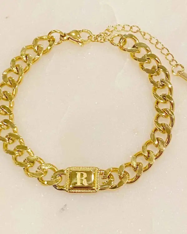 Uptown Cuban Chain Initial Bracelet - R / OS