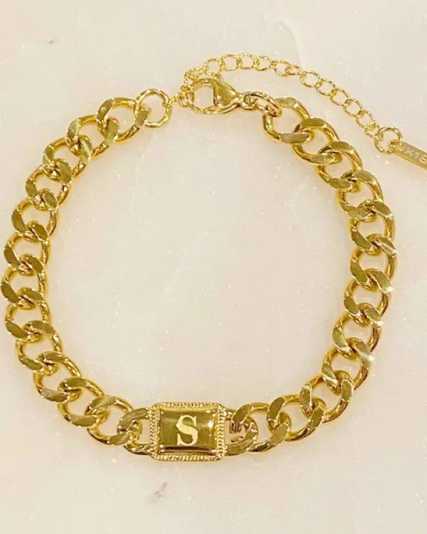 Uptown Cuban Chain Initial Bracelet - S / OS