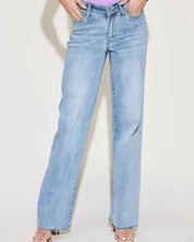 V Front Waistband Straight Leg Jeans - Jeans