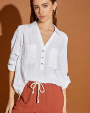 V Neck Button Down Henley Shirt