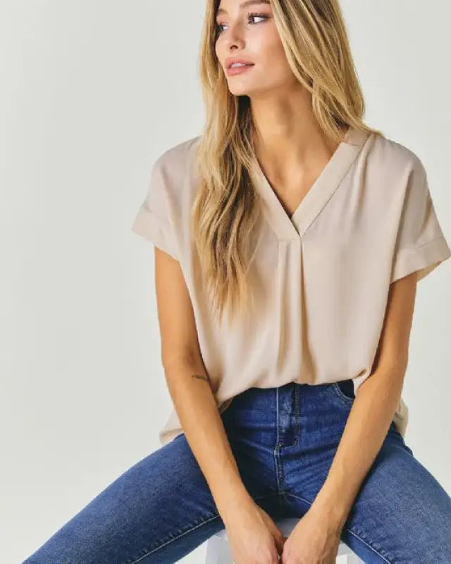 V-Neck Dolman Sleeve Solid Basic Top