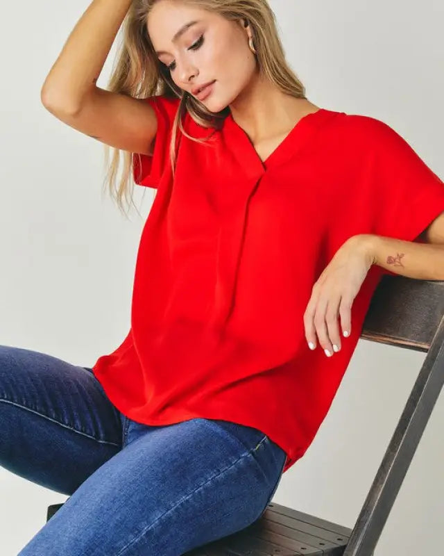 V-Neck Dolman Sleeve Solid Basic Top