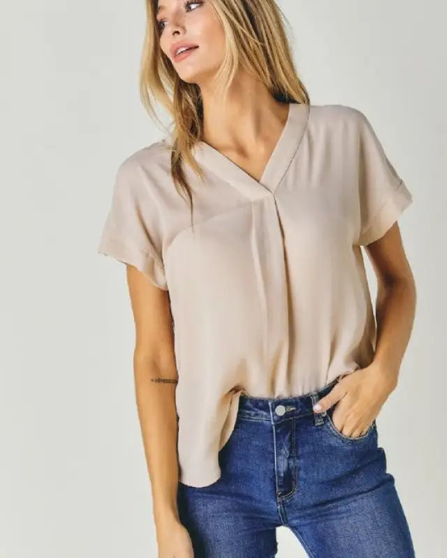 V-Neck Dolman Sleeve Solid Basic Top