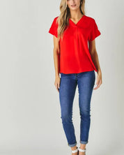 V-Neck Dolman Sleeve Solid Basic Top