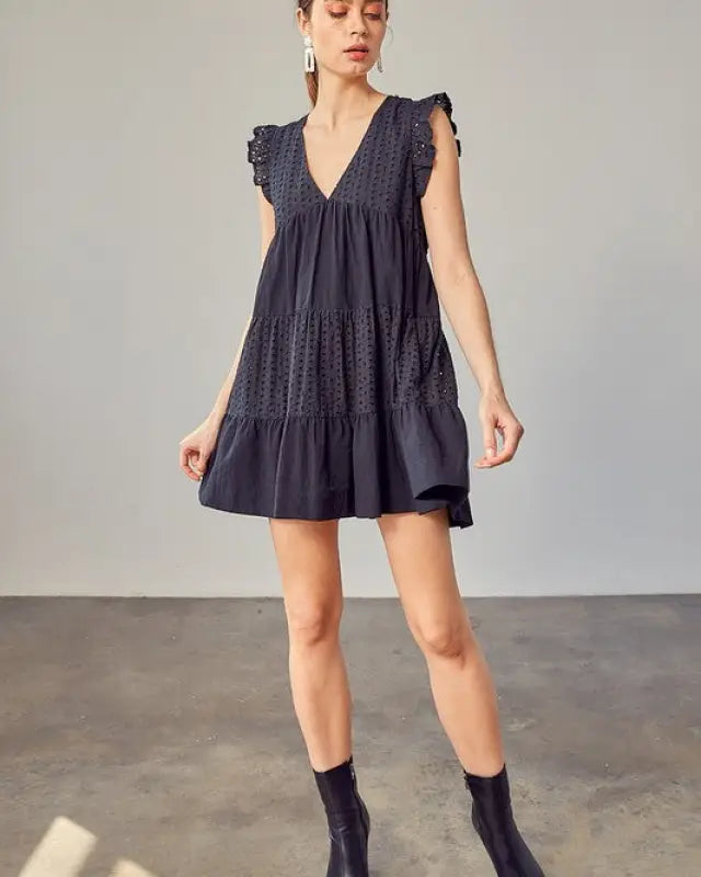 V-Neck Eyelet Dress