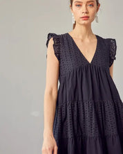 V-Neck Eyelet Dress