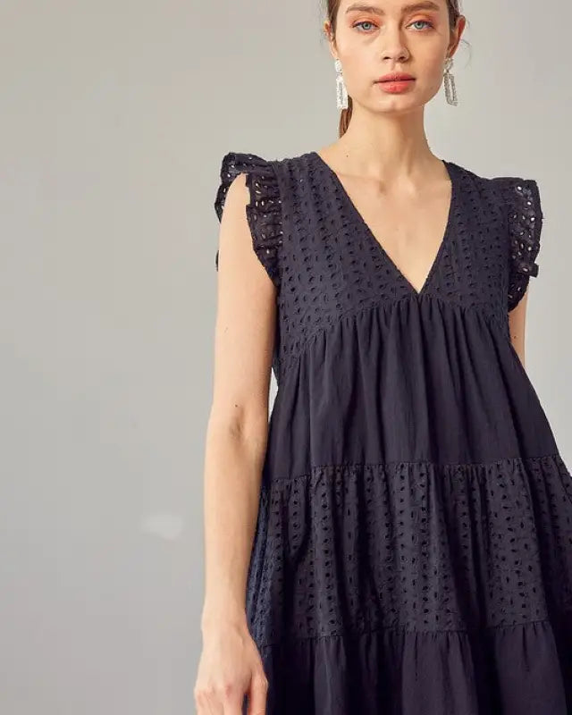 V-Neck Eyelet Dress