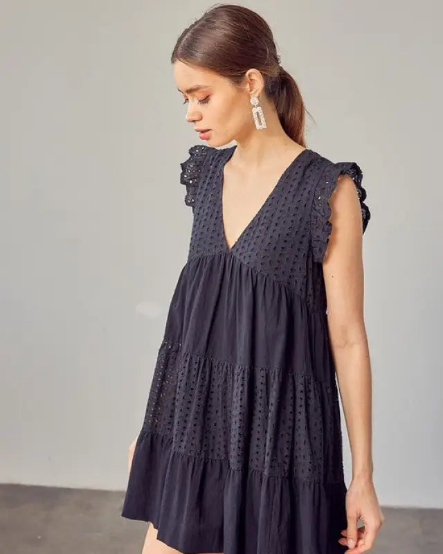 V-Neck Eyelet Dress