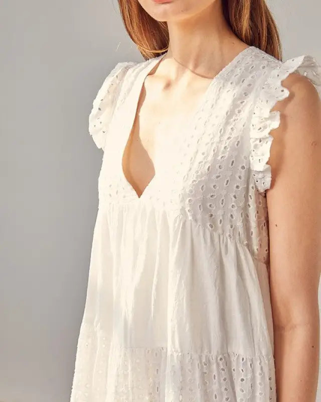 V-Neck Eyelet Dress