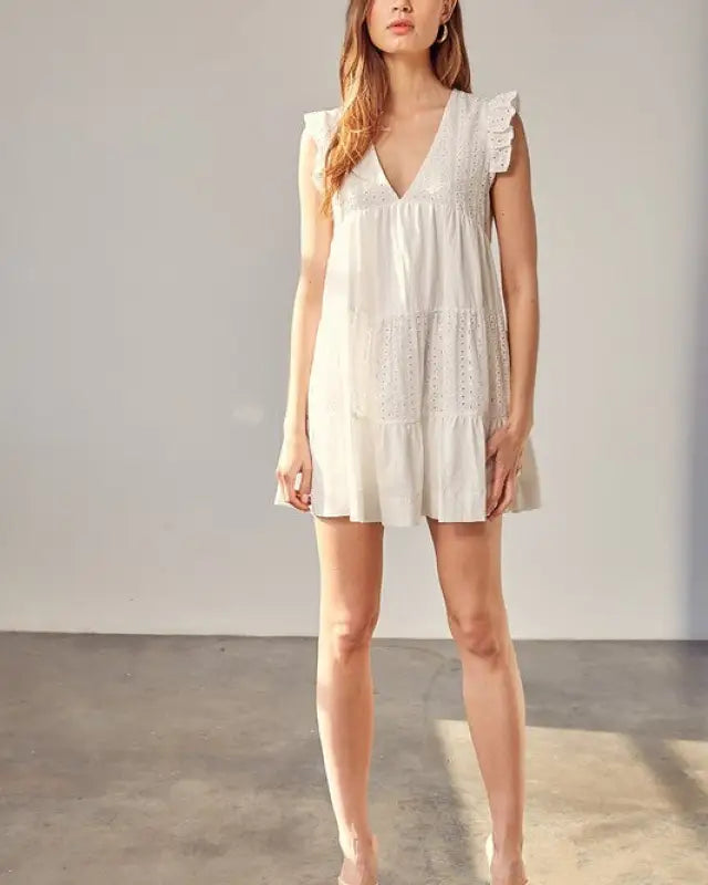 V-Neck Eyelet Dress