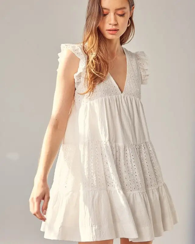 V-Neck Eyelet Dress