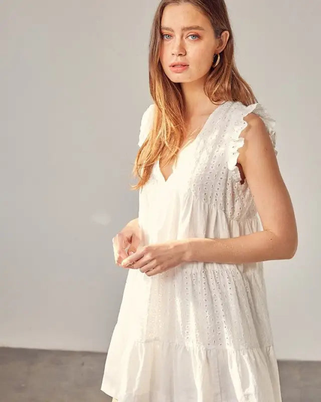 V-Neck Eyelet Dress