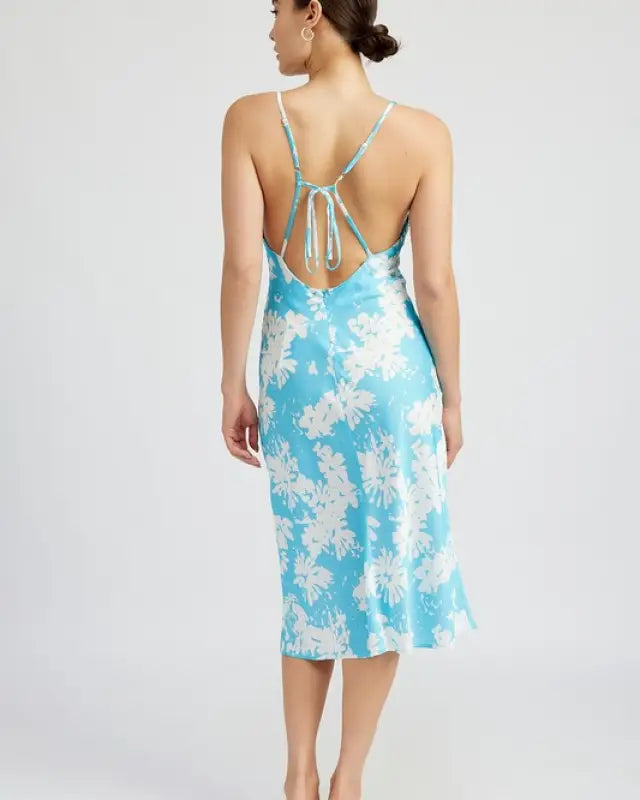 V NECK FLORAL DRESS WITH OPEN BACK