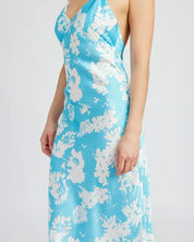 V NECK FLORAL DRESS WITH OPEN BACK