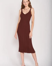 V Neck Ribbed Midi Dress With Open Back