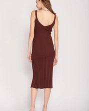 V Neck Ribbed Midi Dress With Open Back