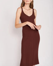 V Neck Ribbed Midi Dress With Open Back