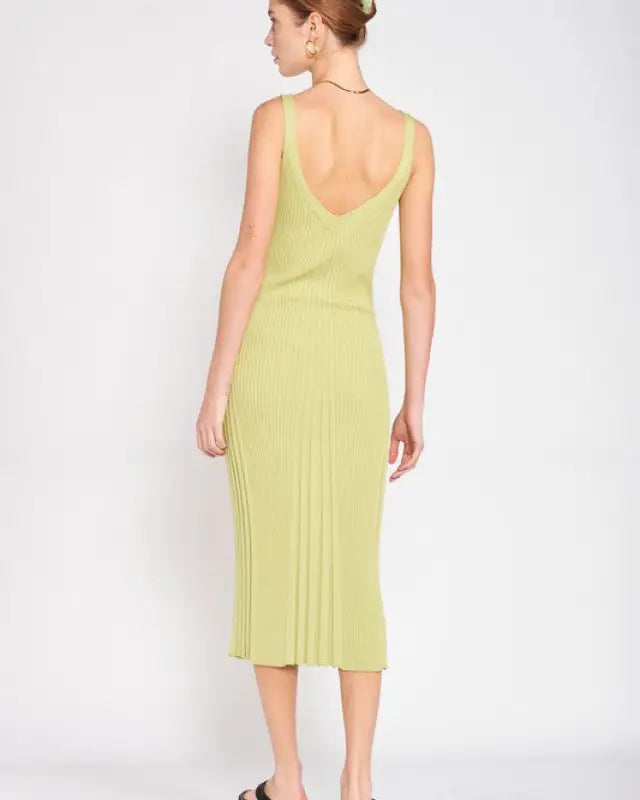 V Neck Ribbed Midi Dress With Open Back