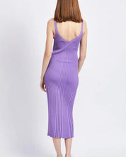 V Neck Ribbed Midi Dress With Open Back