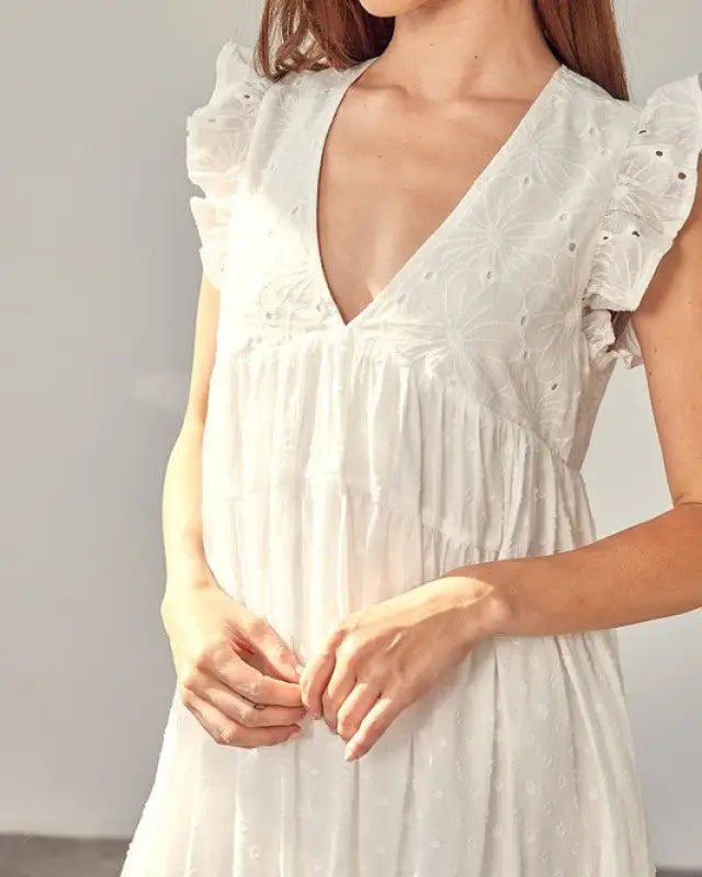 V-Neck Ruffle Detail Romper Dress