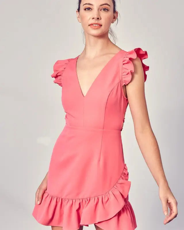 V-Neck Ruffle Dress